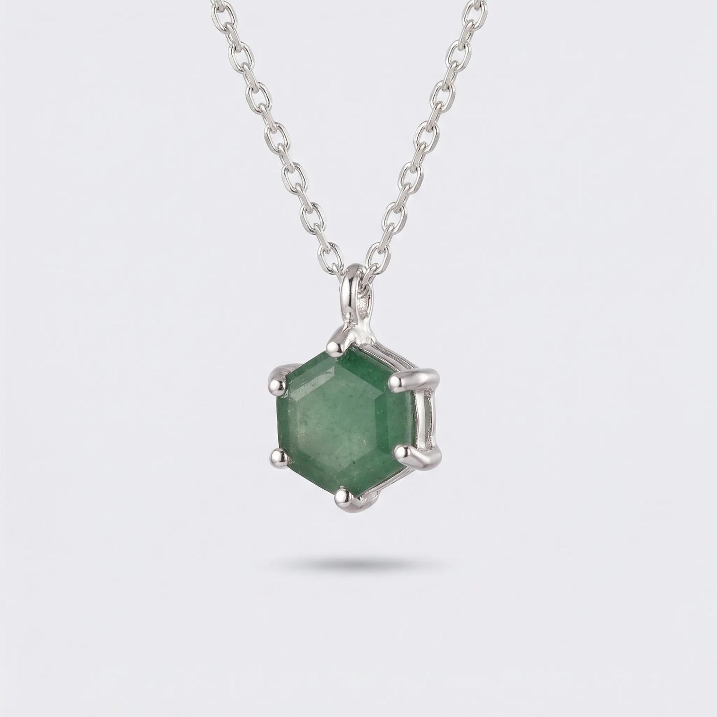 Collier aventurine verte hexagone en argent rhodié 925