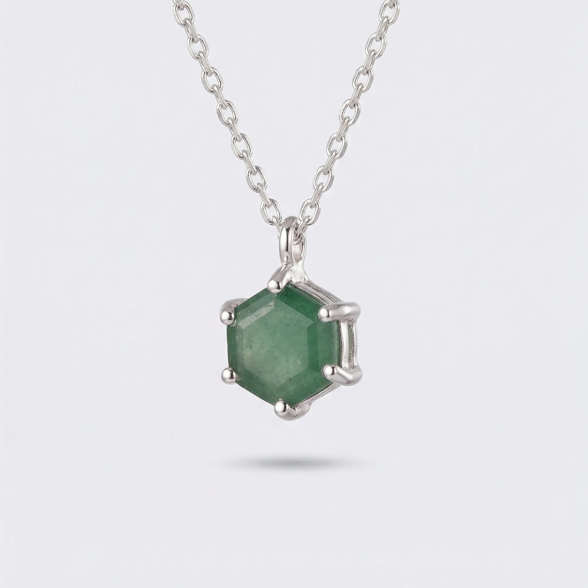 Collier aventurine verte hexagone en argent rhodié 925