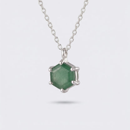 Collier aventurine verte hexagone en argent rhodié 925