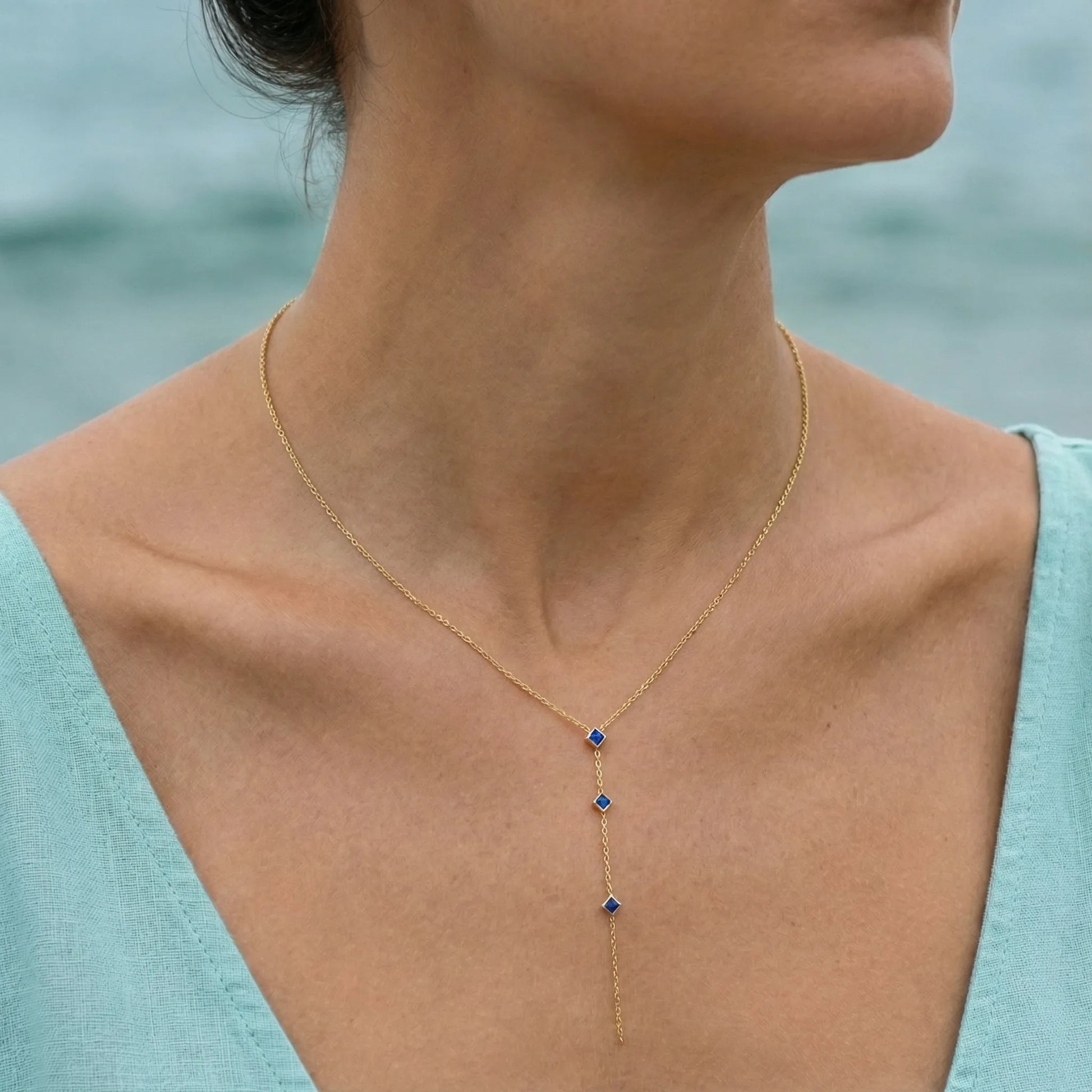 Collier lapis-lazuli carré en argent doré 925 - porte