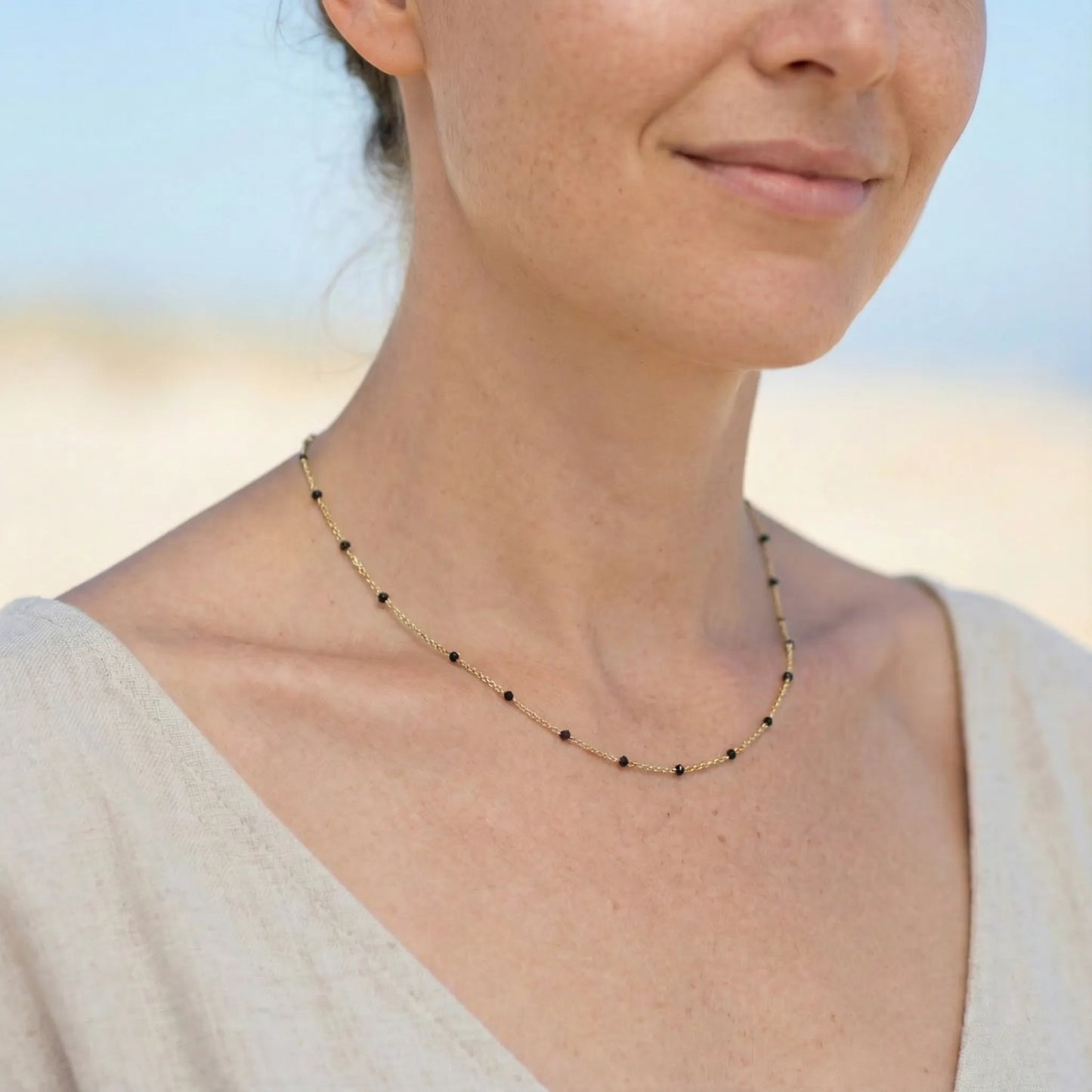 Collier spinelle noire boule en argent doré 925 - porte