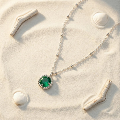 Collier cercle onyx vert en argent rhodié 925 - zoom