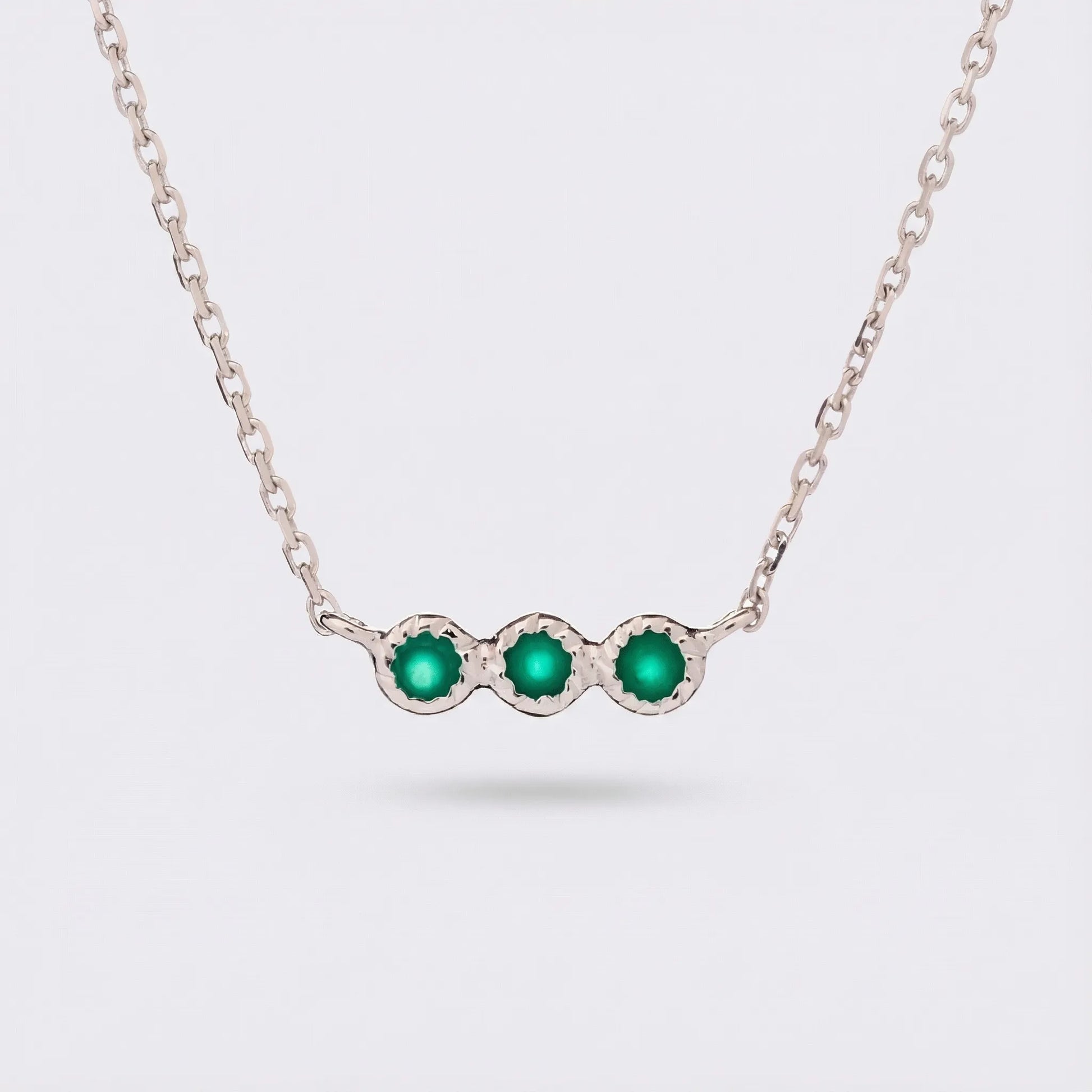 Collier onyx vert naturel en argent rhodié 925