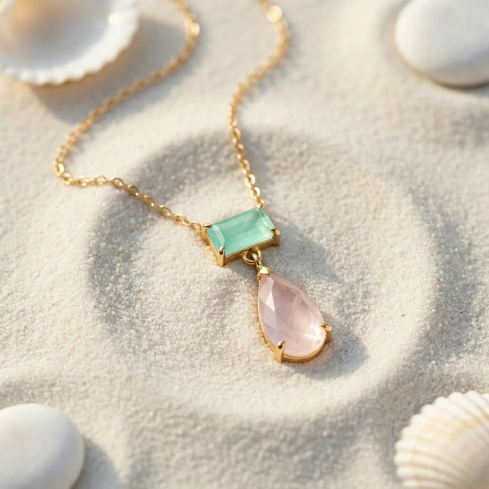 Collier amazonite goutte en argent doré 925 - zoom