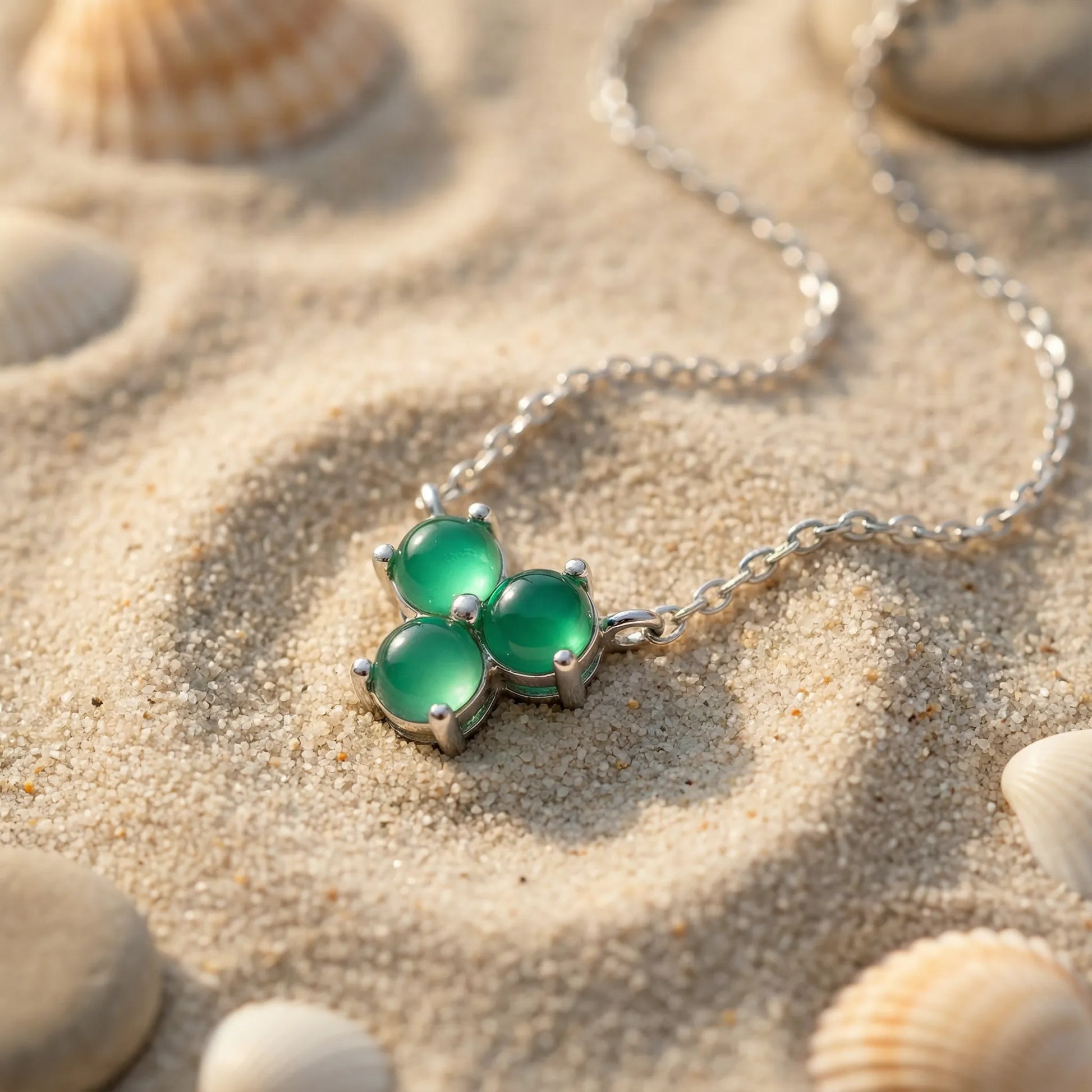 Collier onyx vert ronde 42 cm argent rhodié 925 - zoom