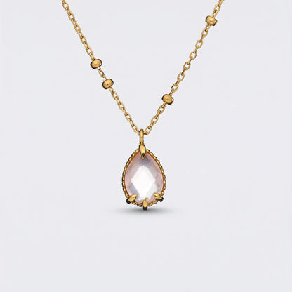 Collier quartz rose goutte en argent doré 925