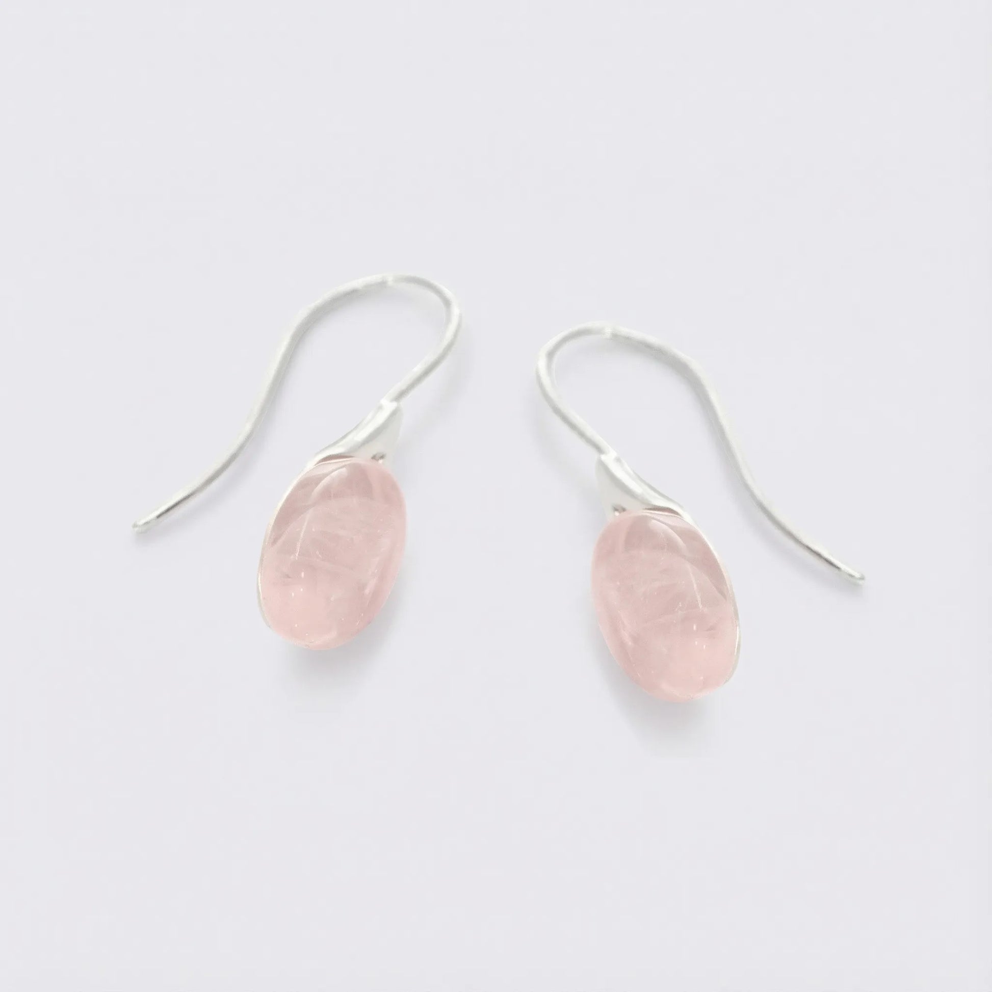 Boucles d'oreilles quartz rose naturel ovale en argent rhodié 925