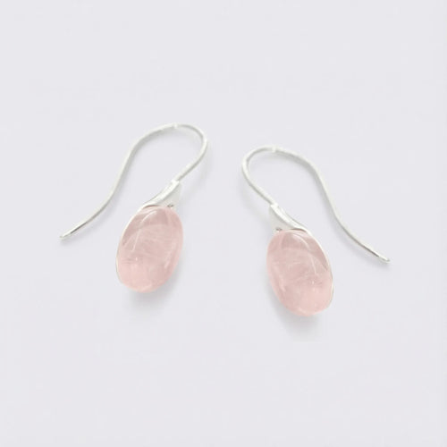 Boucles d'oreilles quartz rose naturel ovale en argent rhodié 925