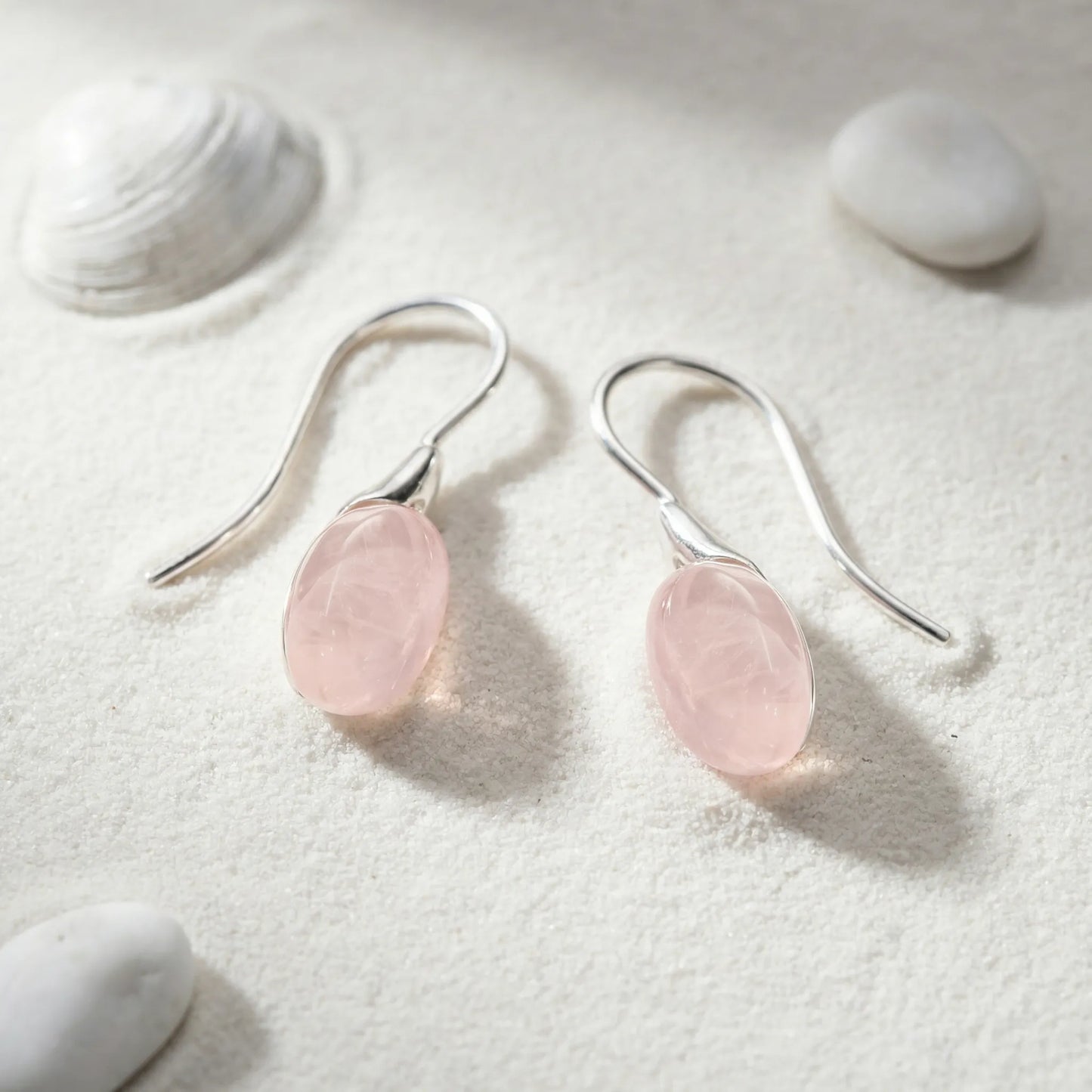 Boucles d'oreilles quartz rose ovale en argent rhodié 925 - zoom