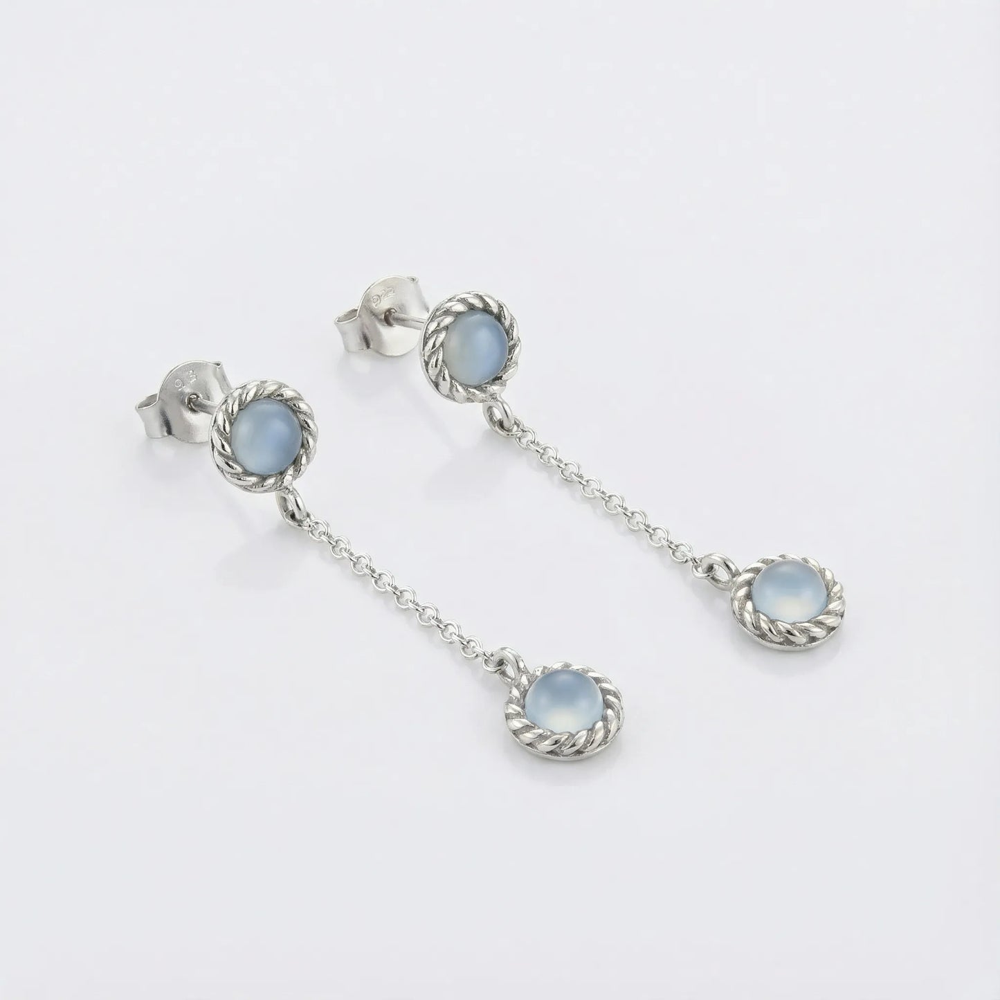 Boucles d'oreilles pendantes agate aqua en argent rhodié 925