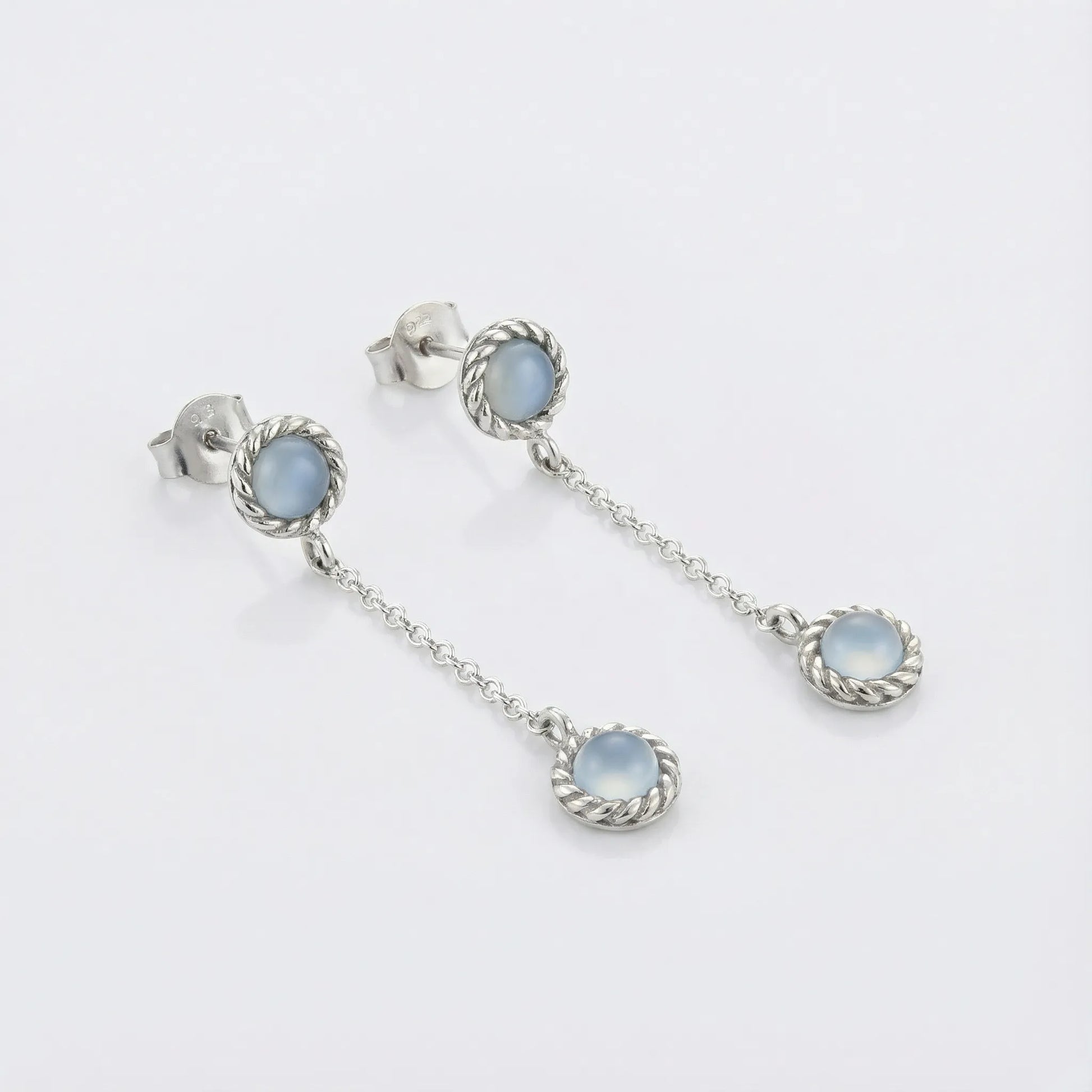 Boucles d'oreilles pendantes agate aqua en argent rhodié 925