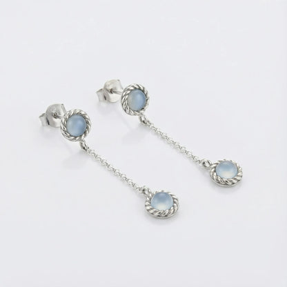 Boucles d'oreilles pendantes agate aqua en argent rhodié 925