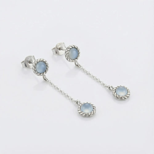 Boucles d'oreilles pendantes agate aqua en argent rhodié 925