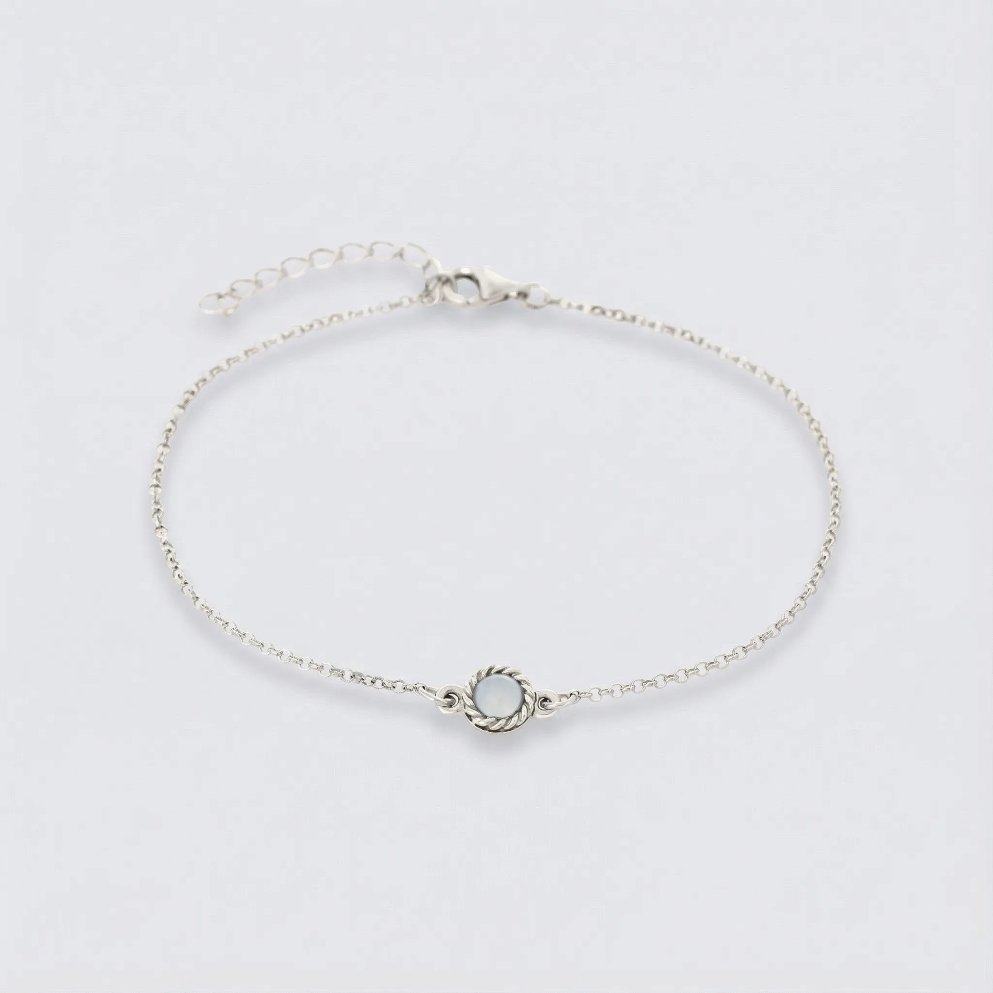 Bracelet ronde agate bleue en argent rhodié 925