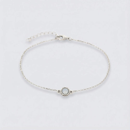 Bracelet ronde agate bleue en argent rhodié 925