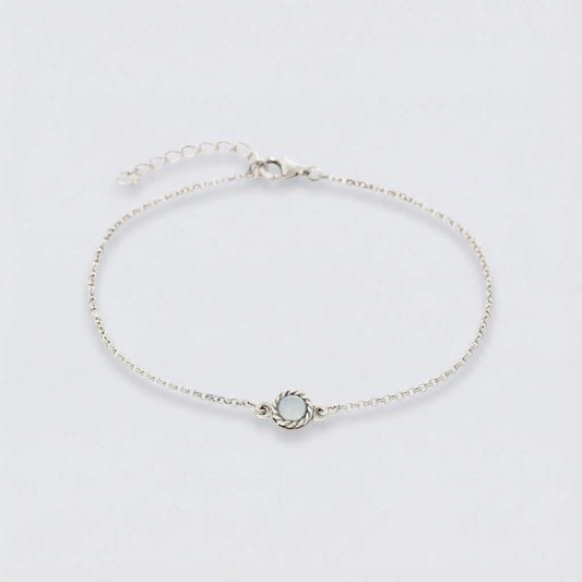 Bracelet ronde agate bleue en argent rhodié 925