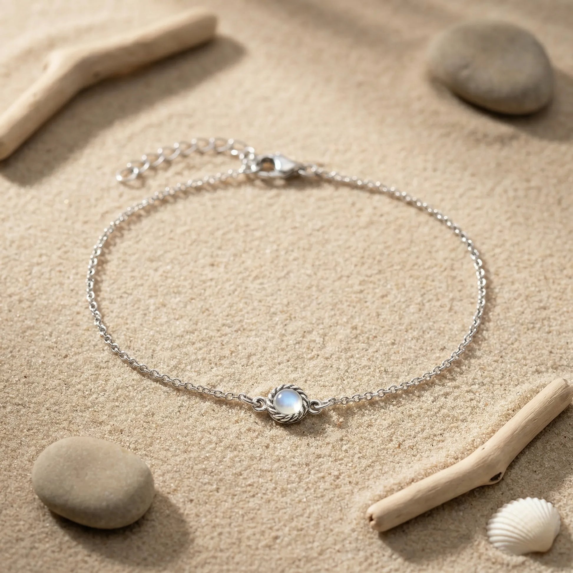 Bracelet agate aqua ajustable en argent rhodié 925 - zoom