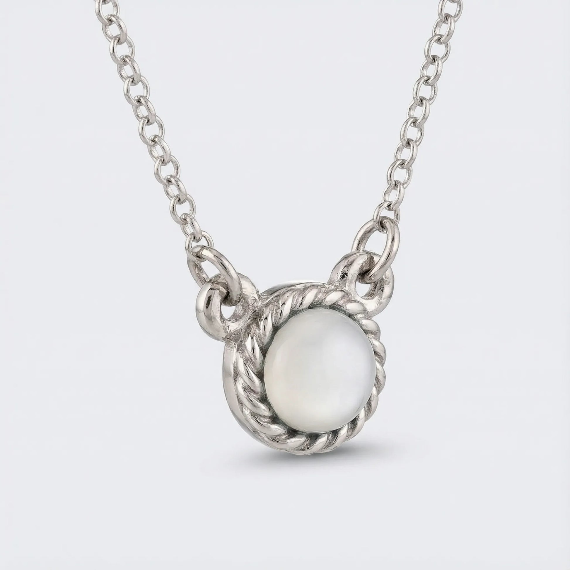 Collier agate bleue ronde 40 cm argent rhodié 925