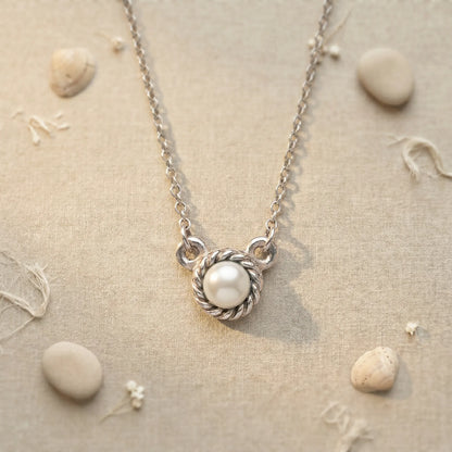 Collier agate bleue ronde 40 cm argent rhodié 925 - zoom