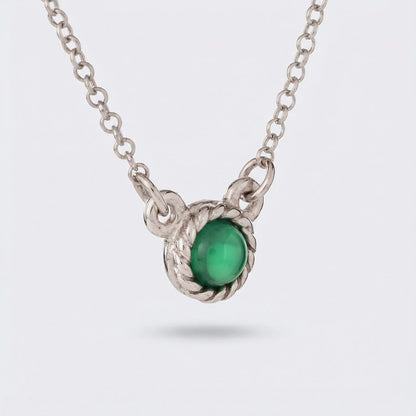 Collier agate verte ronde en argent rhodié 925