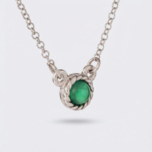 Collier agate verte ronde en argent rhodié 925