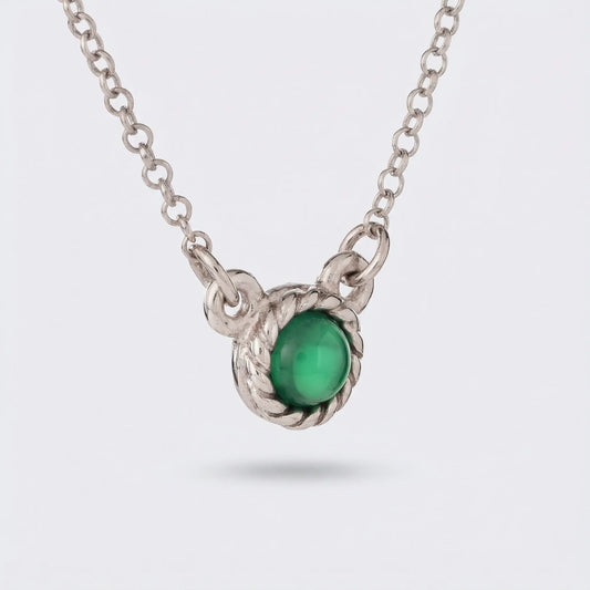 Collier agate verte ronde en argent rhodié 925