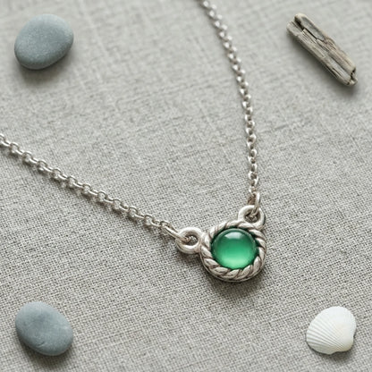 Collier agate verte ronde en argent rhodié 925 - zoom