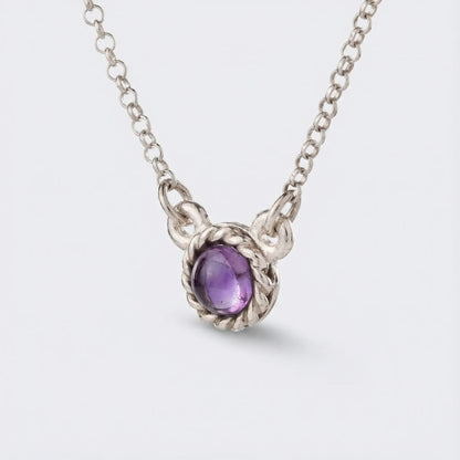 Collier améthyste ronde 40 cm en argent rhodié 925