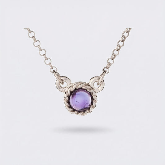 Collier ronde améthyste violette en argent rhodié 925