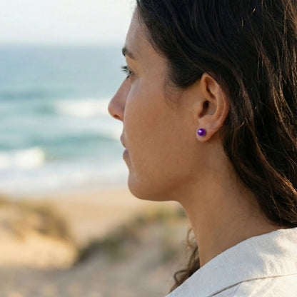 Boucles d'oreilles améthyste puces en argent rhodié 925 - porte