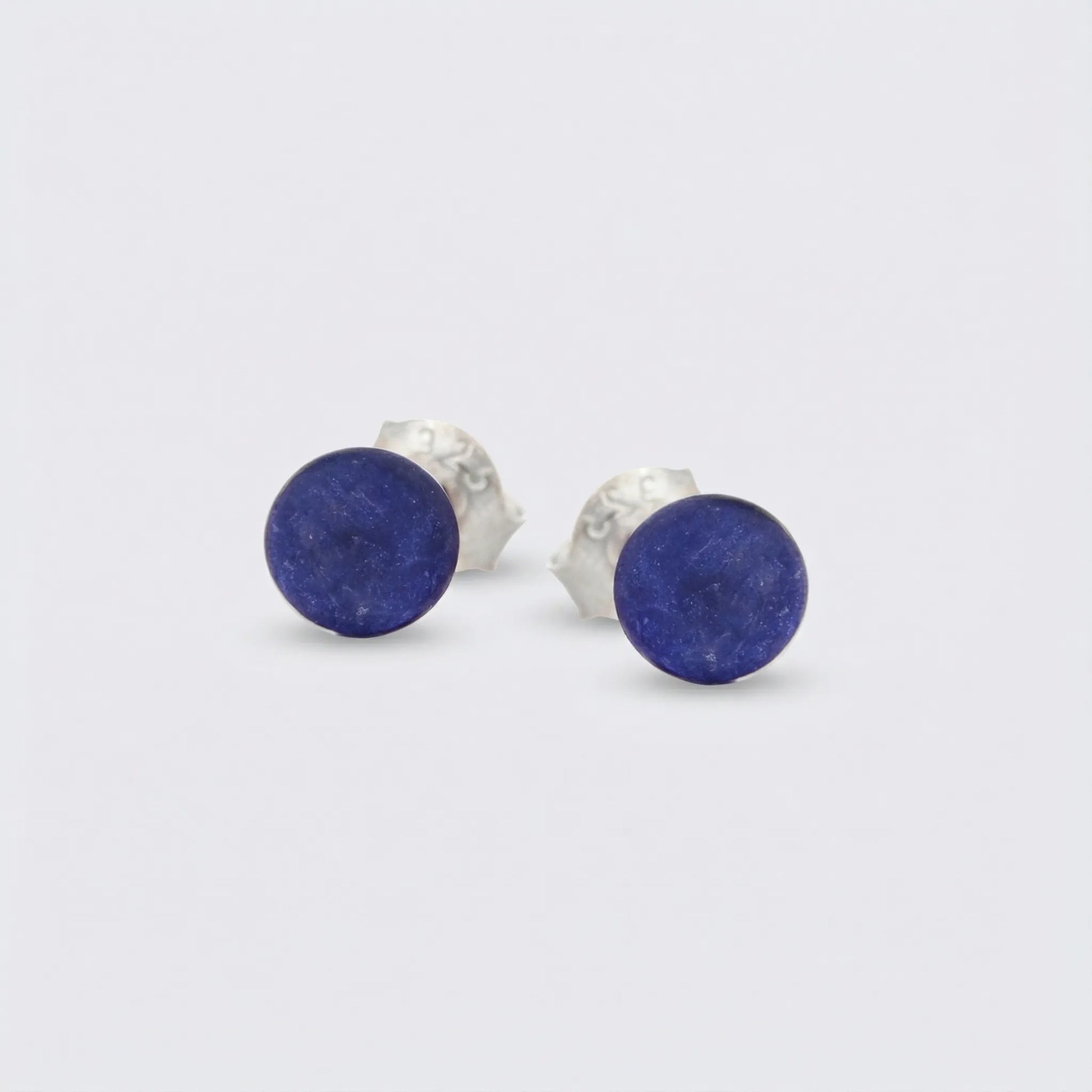 Clous d'oreilles lapis-lazuli bleu naturel boule en argent rhodié 925
