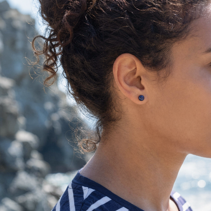 Puces d'oreilles lapis-lazuli boule argent rhodié 925 - vue detail