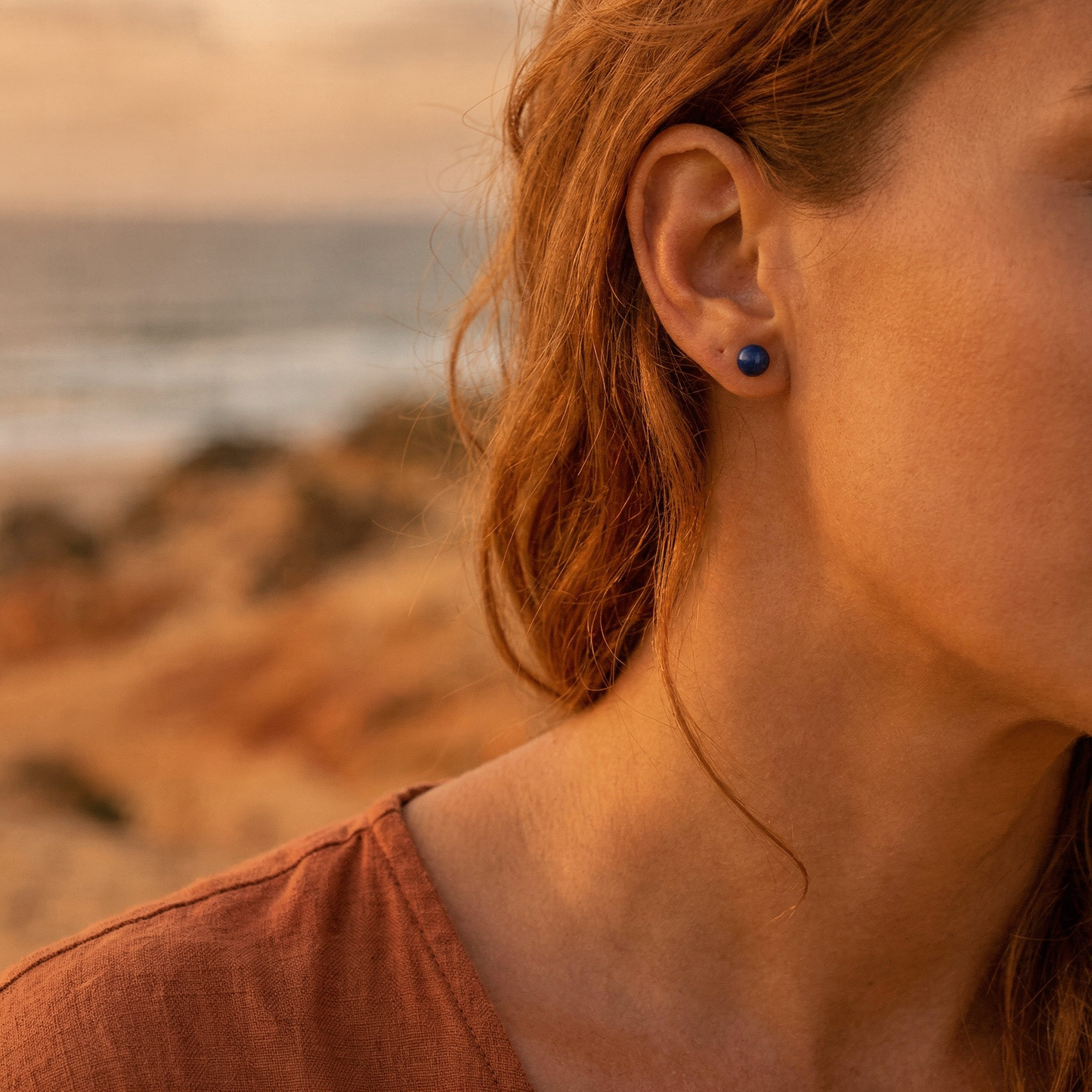 Puces d'oreilles lapis-lazuli boule argent rhodié 925 - porte