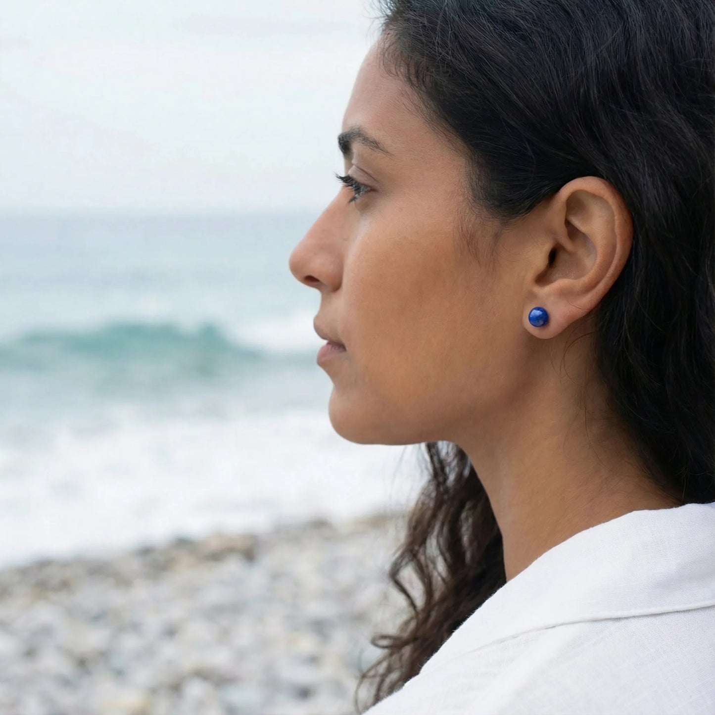 Lapis Lazuli Bleue boucle d'oreille Argent rhodié 925