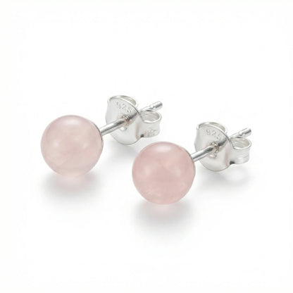 Boucles d'oreilles quartz rose boule argent rhodié 925