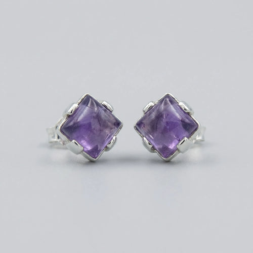 Boucles d'oreilles améthyste carrée en argent rhodié 925