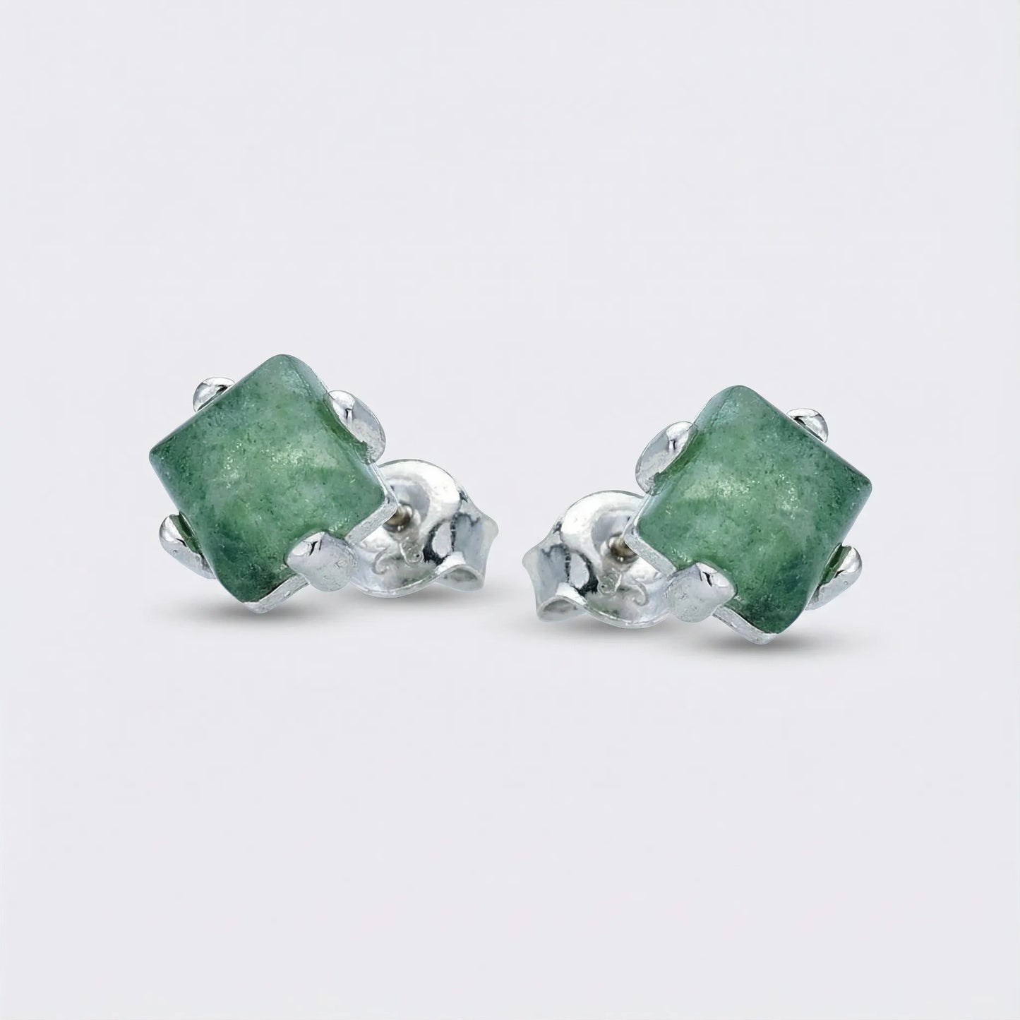 Boucles d'oreilles aventurine carrée argent rhodié 925