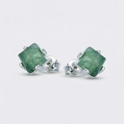 Boucles d'oreilles aventurine carrée argent rhodié 925