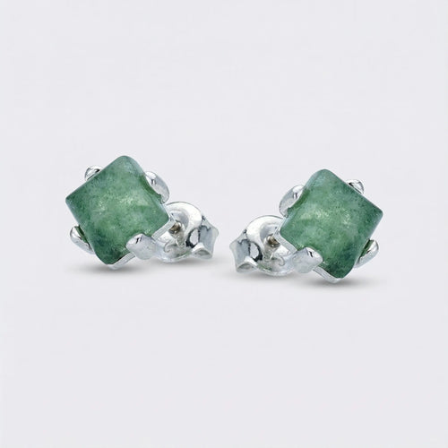 Boucles d'oreilles aventurine carrée argent rhodié 925
