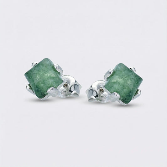 Boucles d'oreilles aventurine carrée argent rhodié 925