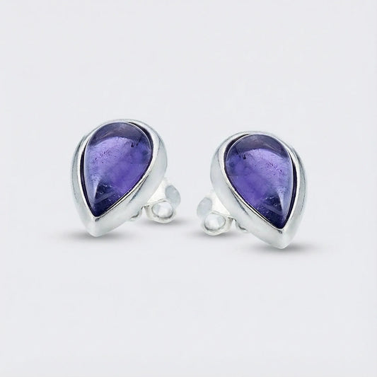 Boucles d'oreilles améthyste goutte en argent rhodié 925