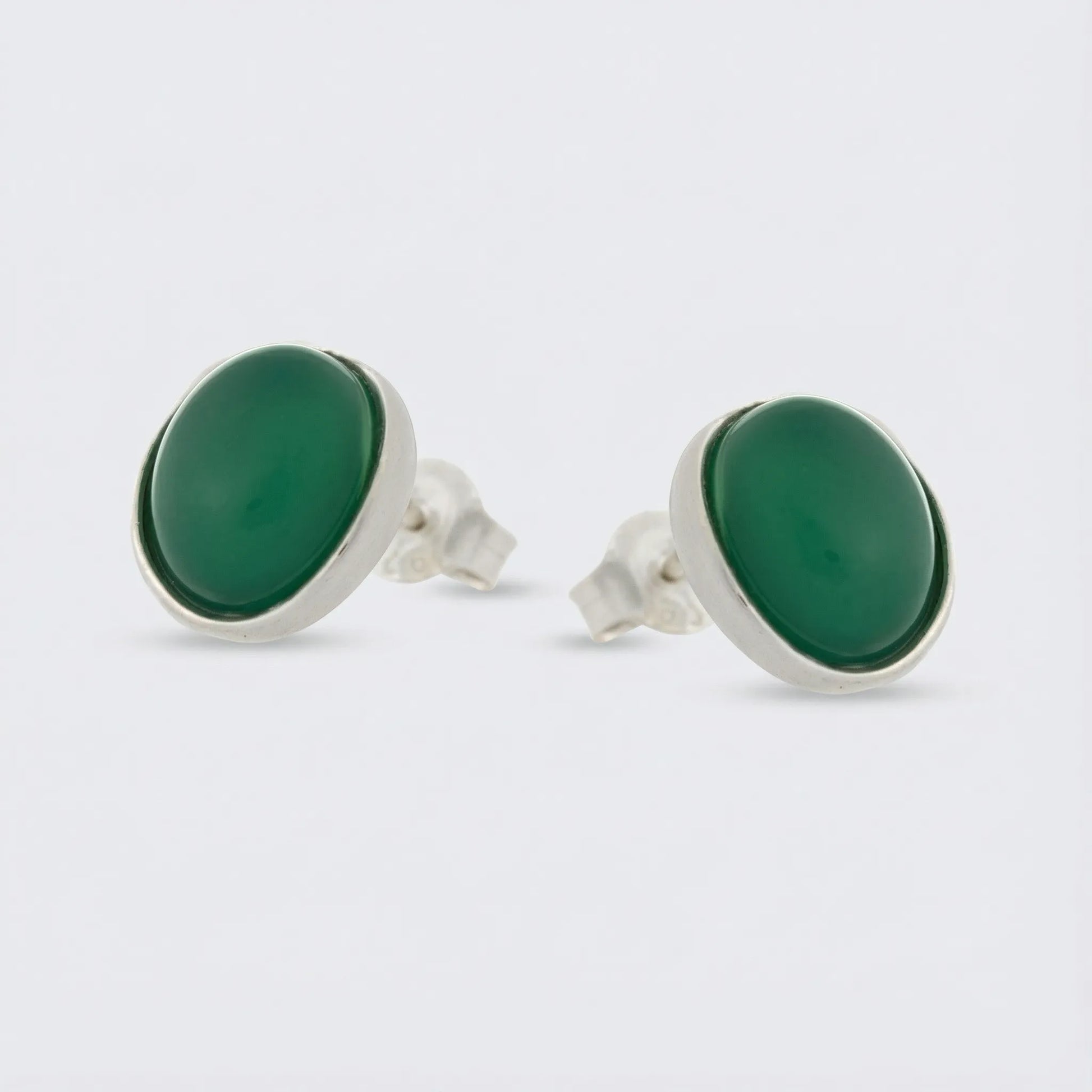Boucles d'oreilles agate verte naturelle en argent rhodié 925