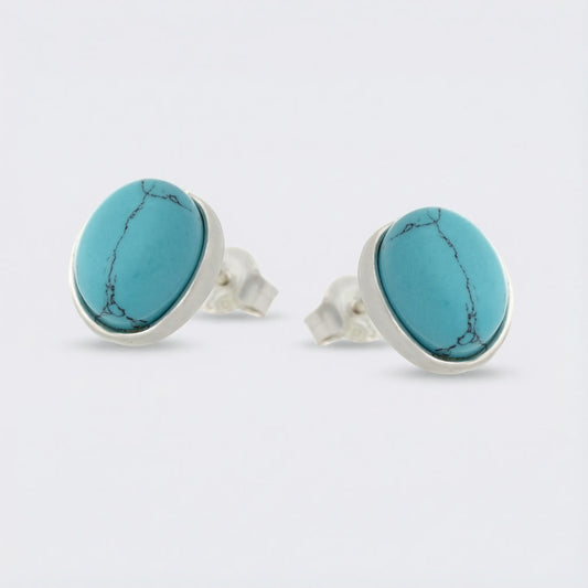 Boucles d'oreilles turquoise naturelle argent rhodié 925