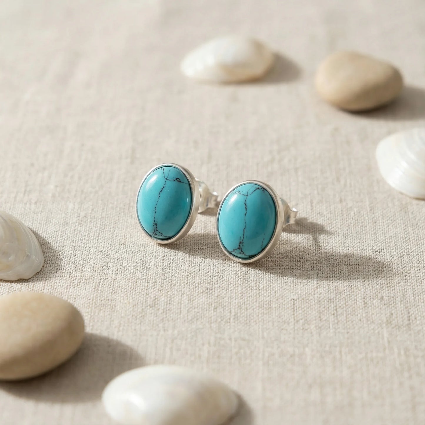 Boucles d'oreilles turquoise ovale argent rhodié 925 modèle - zoom