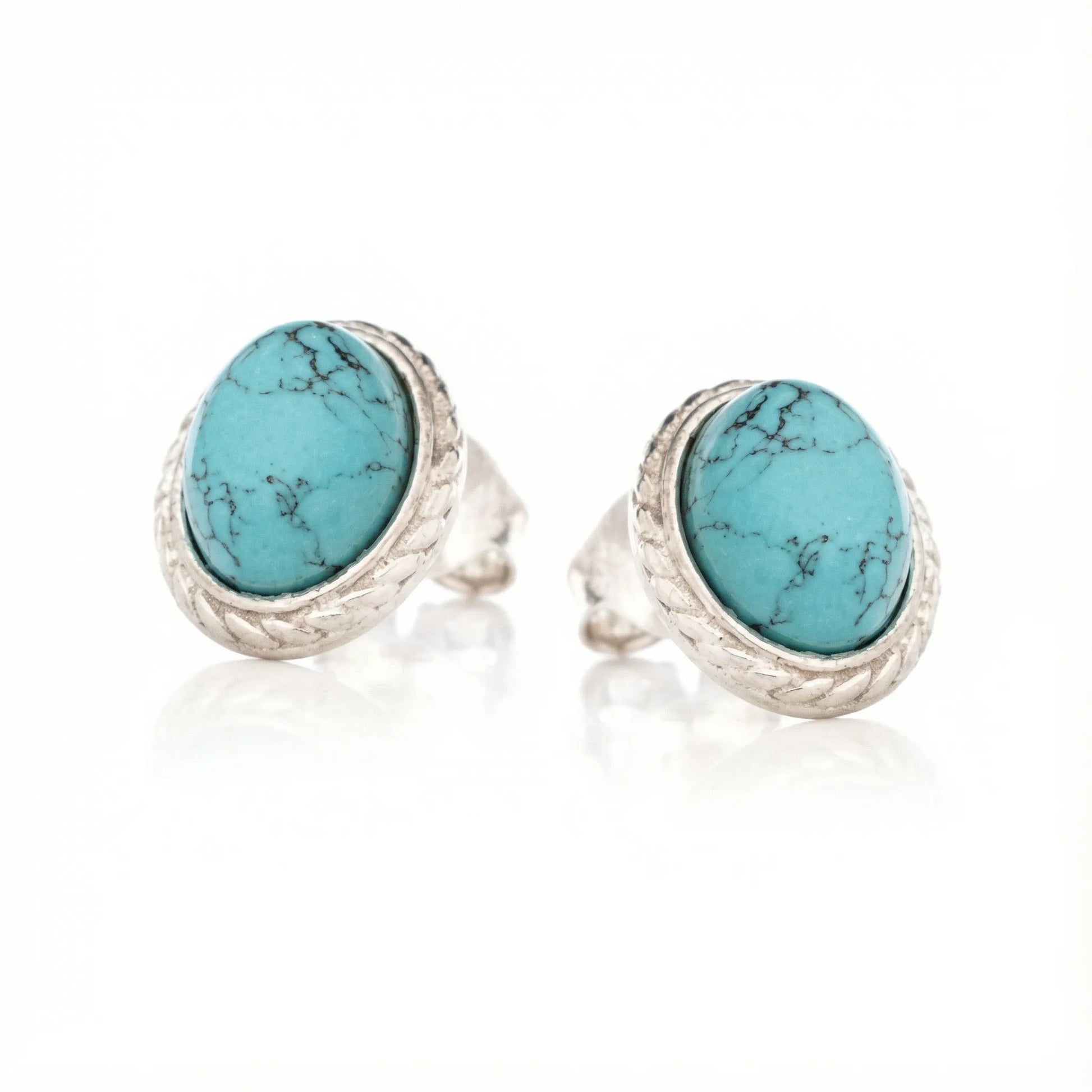 Boucles d'oreilles turquoise bleue ovale en argent vieilli
