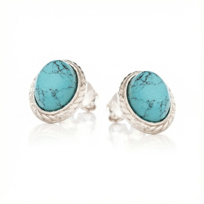 Boucles d'oreilles turquoise bleue ovale en argent vieilli