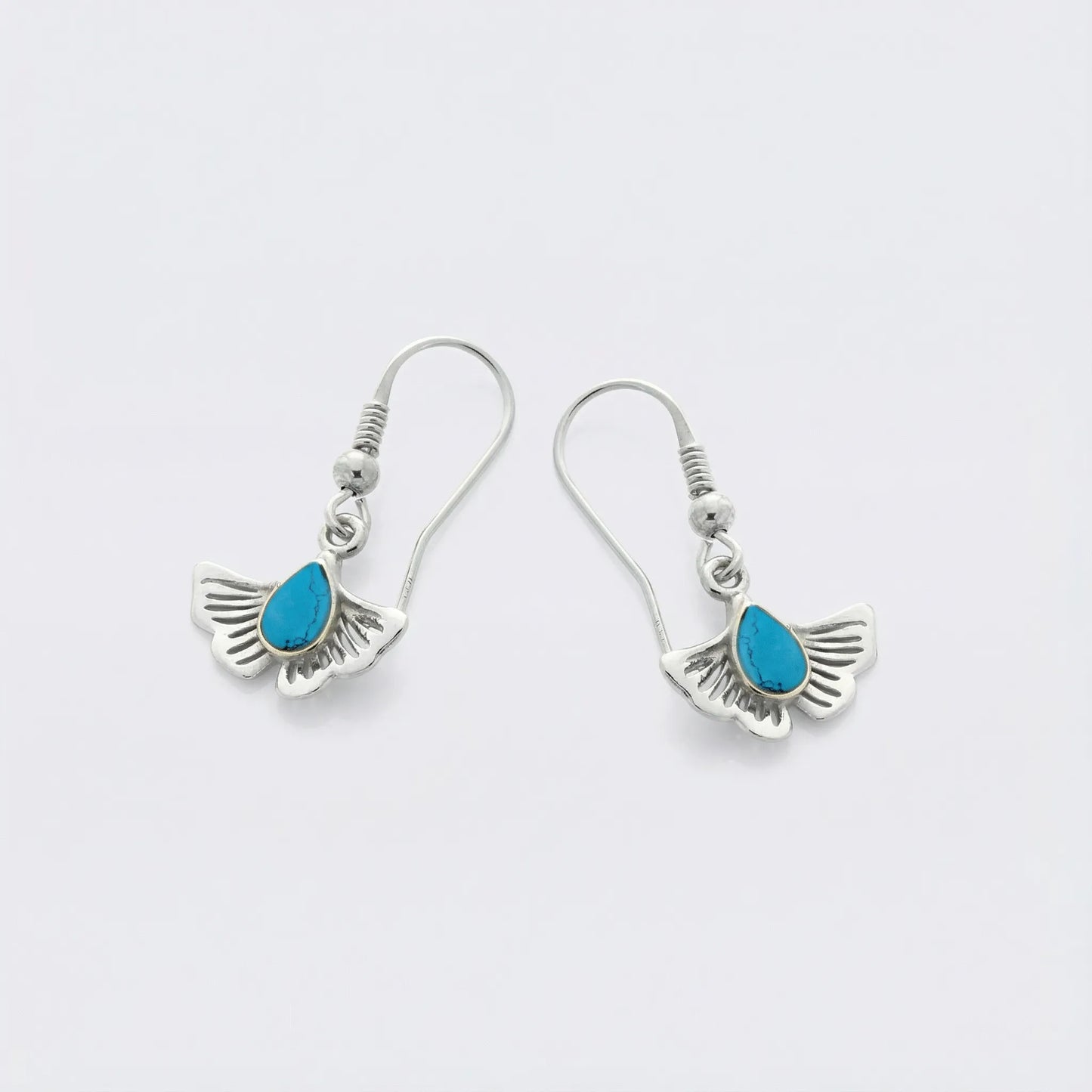 Boucles d'oreilles ginkgo turquoise puces argent rhodié 925
