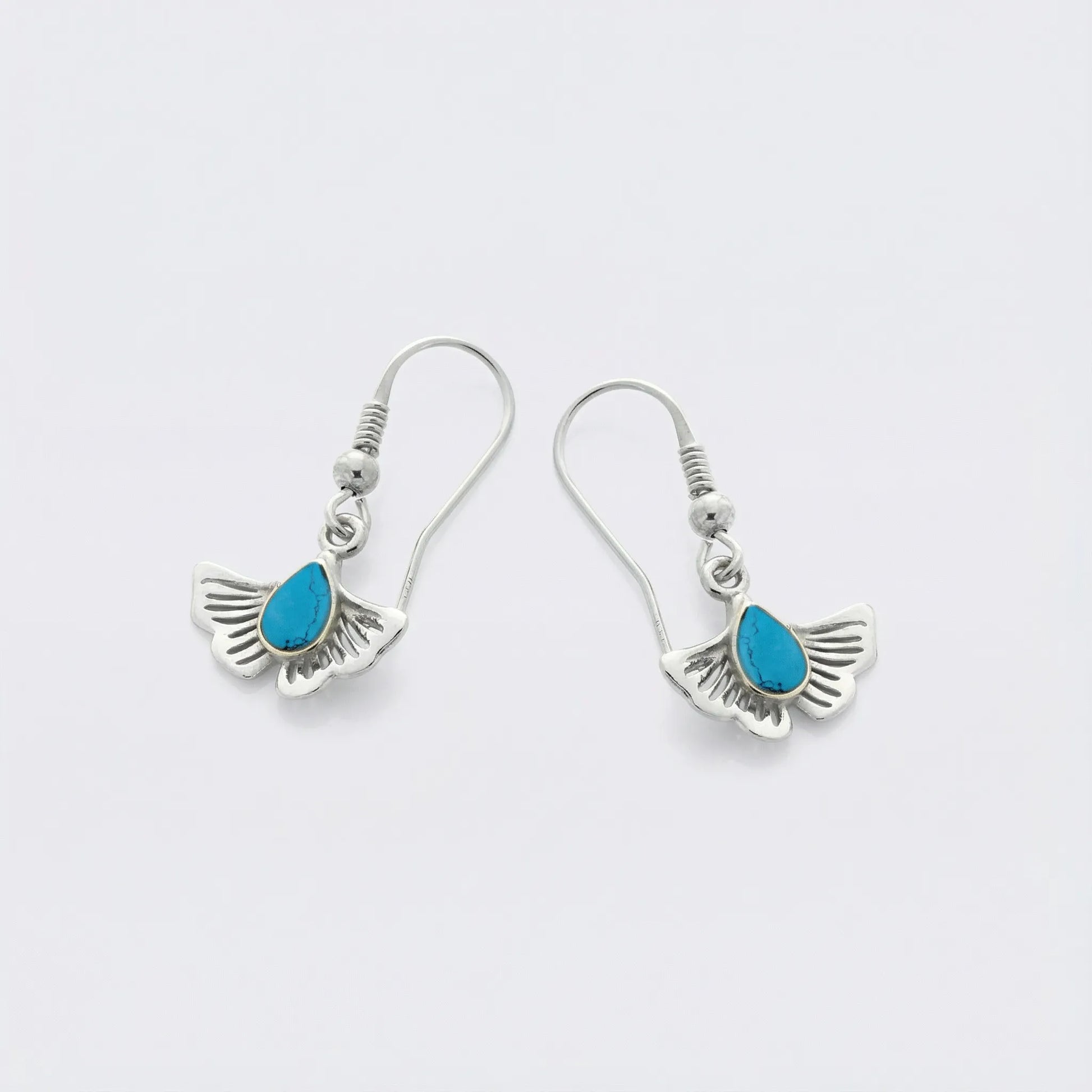 Boucles d'oreilles ginkgo turquoise puces argent rhodié 925