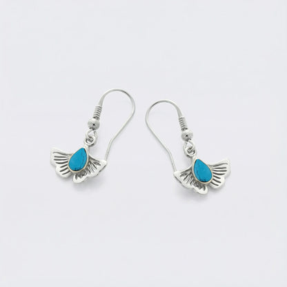Boucles d'oreilles ginkgo turquoise puces argent rhodié 925