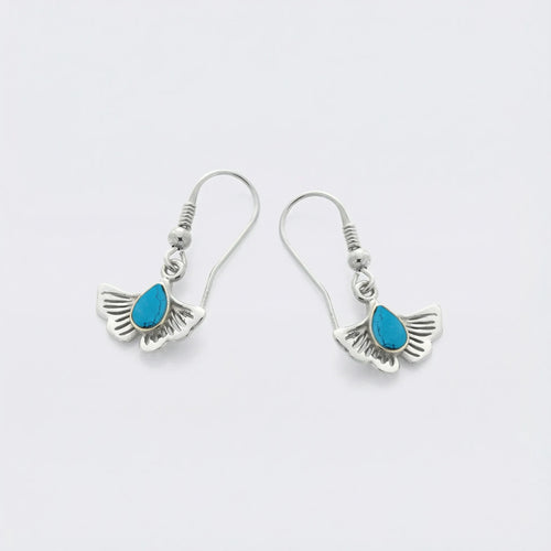 Boucles d'oreilles ginkgo turquoise puces argent rhodié 925